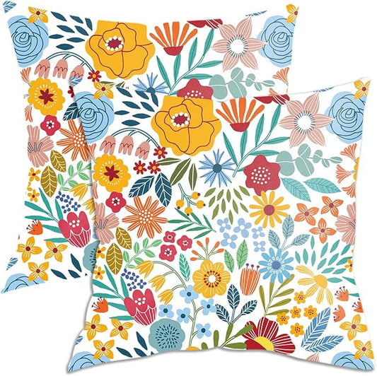 2 Pack Retro Cute Wildflowers Decor Throw Pillow Covers, 18x18 Pillow Cover, Decorative Couch Pillow Covers Flower Decor Pillowcase for Sofa Cushion Sofa Home Bedroom Chair Office Car Seat Living Room