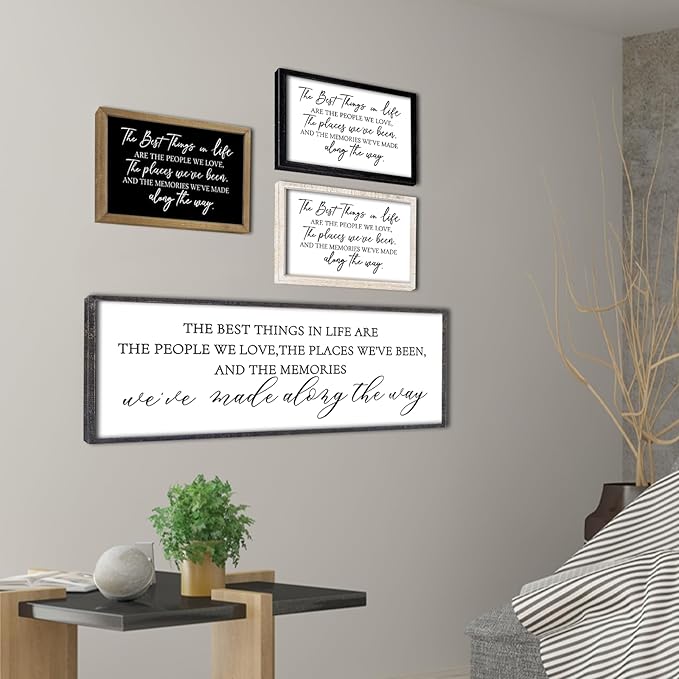 The Best Things in Life Wall Decor Sign 40 x 15 Inch Memories Inspirational Quotes Wood Framed Family Entryway Living Room Home Wall Art for Farmhouse Bedroom Room (Black)
