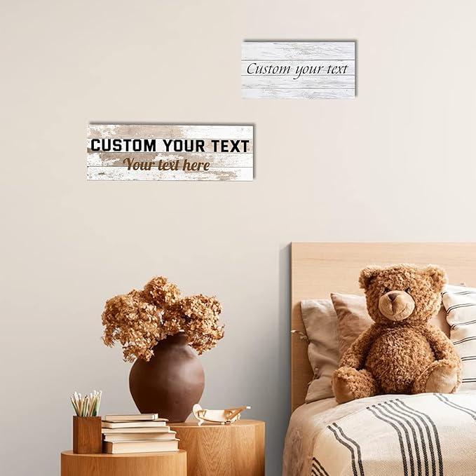 LZIMU Custom Text Signs Wall Decor Personalized Canvas Quote Family Sign Wall Art Wood Background Rustic Farmhouse Decor Framed (12"x36")