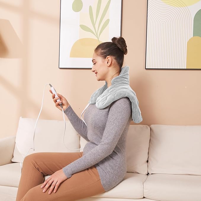 Ruqiji Neck&Shoulder&Back Heating Pad, Pain Relief for Back/Neck/Shoulders/Menstrual Pain, Christmas Gifts for Women Men Mom Dad (01-Light Gray, 19" x 24")