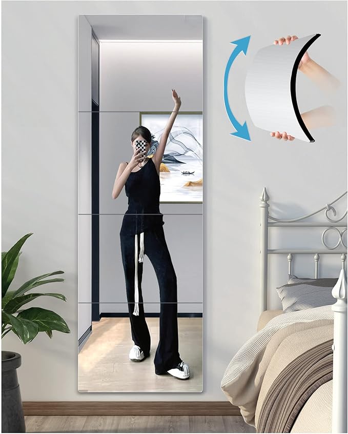 Shatterproof Wall Mirror Full Length for Bedroom, Acrylic Gym Mirrors For Home, Extra Thick: 0.12 inch, 14 x 14 inch x 4 Pcs, Workout Mirrors Safe for Kids, Over The Door, Long Wall Mounted
