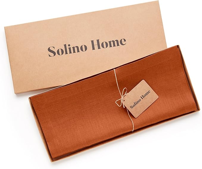 Solino Home Linen Cinnamon Table Runner 48 Inches - 100% Pure Linen Farmhouse Short Table Runner 14 x 48 Inch Ideal for Dresser and Coffee Tables - Fete - Fall, Autumn, Halloween, Thanksgiving
