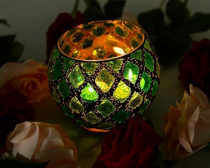 Votive Candle Holder Tea Lights - Glass Candle Holders, Mosaic Tealight Candle Holder, Candle Jar Cup for Wedding Centerpiece Party Table Decorations, Valentines Day Decor