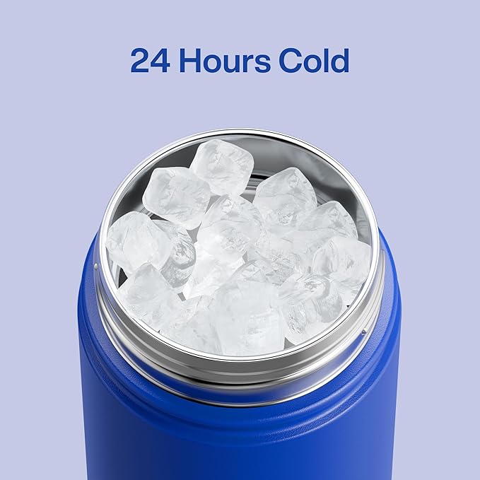 Kids Insualated Water Bottle with Straw - 12oz Stainless Steel Water Bottle with Dual Spouts, Leak-Proof, BPA-Free, Double Wall Vacuum Keeps Cold for 24 Hours for Sports, Travel (Beaucoup Blue)