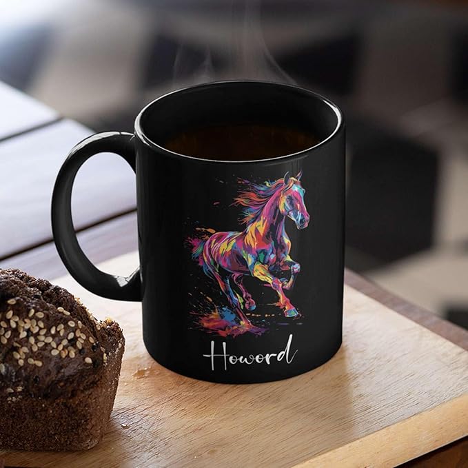 Horse Animal Themed Coffee Mug, Personalized Name Horse Black Cup, Gift For Men Women, Colorful Horse Design Mug, Customized Horse Animal Cup 11oz 15oz, Custom Horse Ceramic Mug