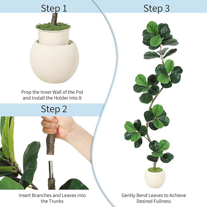 GarveeHome Fiddle Leaf Fig Artificial Tree with White Planter,6ft Faux Plants Indoor with Moss, Fake Rubber Tall Fake Floor Plant in Pot - Artificial Trees for Home Office Living Room Decor