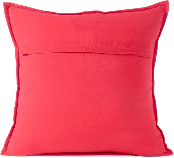 Eyes of India Embroidered Decorative Boho Throw Pillow Cover with Mirrors, Handmade Bohemian Accent Cushion Case for Sofa Couch Bedroom Living Room (Red, 16" x 16")