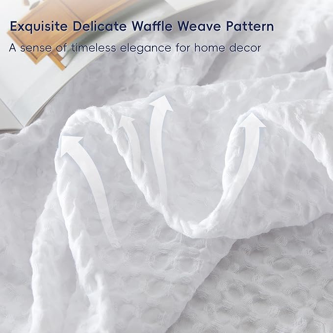 PHF Ultra Soft Waffle Weave Throw Blanket 50"x 60"- Washed Lightweight Breathable Cozy Woven Blanket for Bed - Aesthetic Decor for Couch Bedding Sofa Home Car - White