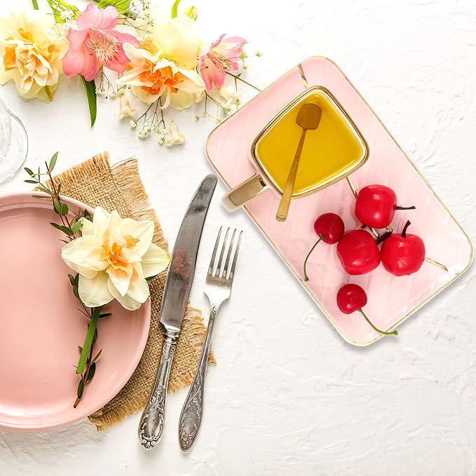 Zubebe 1 Set Coffee Mug Elegant Handbag Shaped Cup Modern Ceramic Purse Mug with Spoon and Saucer, 10oz Cute Creative Tea Cup for Office Home Woman Girls Gift (Pink)