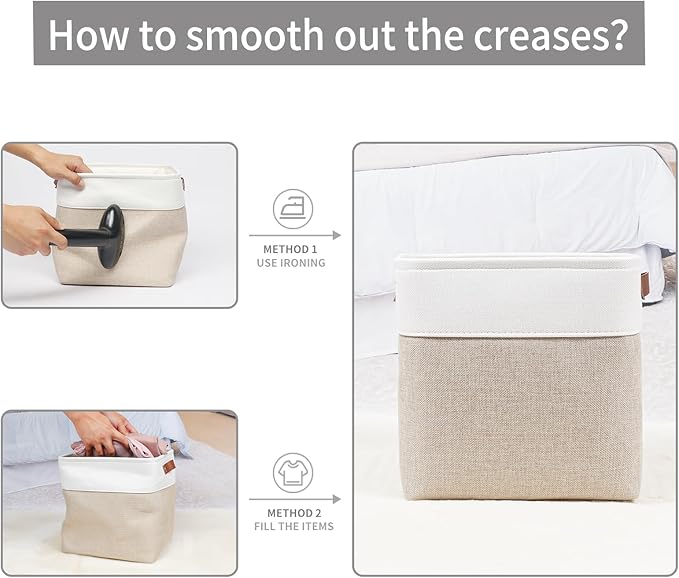 Collapsible Fabric Storage Cubes 11x11 Cube Storage Bins, 4 Pack Closet Baskets Box with Handles for Organizing, Shelf, Toys, Clothes, Home, Office, Nursery (Beige&White)