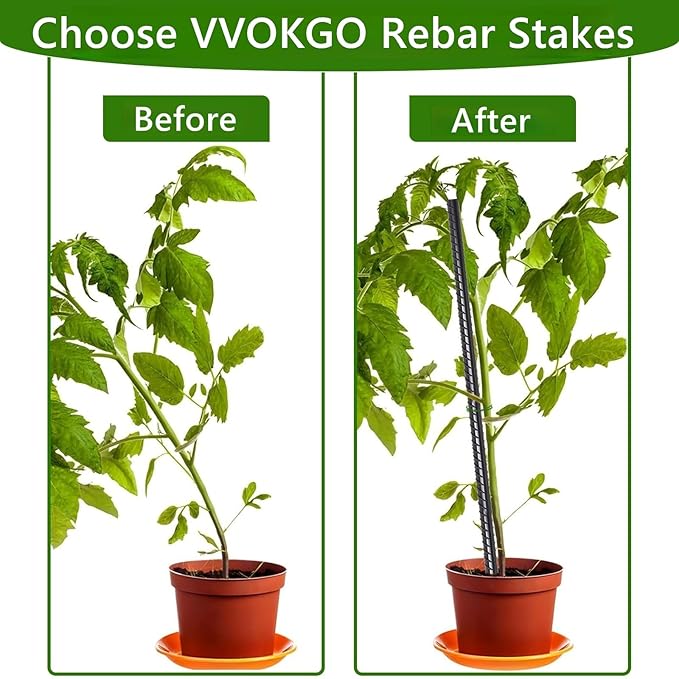 VVOKGO Rebar Stakes 16 Inches Ground Concrete Form Stakes (12pcs), Straight Metal Spikes Heavy Duty with Chisel Point End, 5/16" Diameter Steel Anchors for Fence, Concrete Timber, Garden Plants, Black