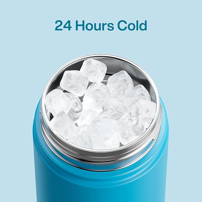 Insulated Water Bottle with Straw Stainless Steel Water Bottle, Leak-Proof, BPA-Free, Double Wall Vacuum Keeps Cold for 24 Hours for Sports, Travel, School (18 oz, Azure Blue)