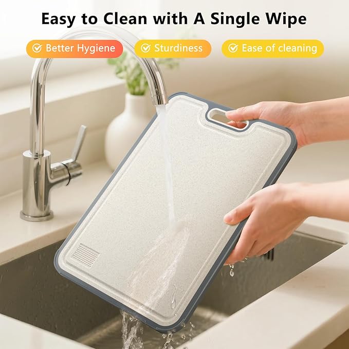 Titanium Cutting Board for Kitchen, Double Sided Cutting Boards for Meal Prep with Pure Titanium and Wheat Straw PP, Dishwasher Safe Chopping Board for Meat Vegetables Fruits, Large Size, 16”×11”