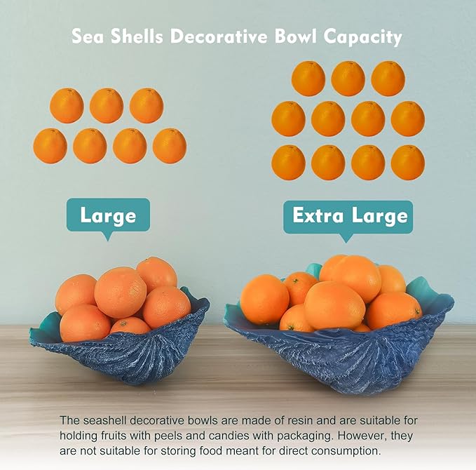 Large Caribbean Blue-Aqua Sea Shells Decorative Bowl Resin Clam Shell Bowl Beach Decorations for Home Coastal Beach Decor Decoration Storage Bowls&Home Office Nautical Themed Party Decor-10.2"-1PC