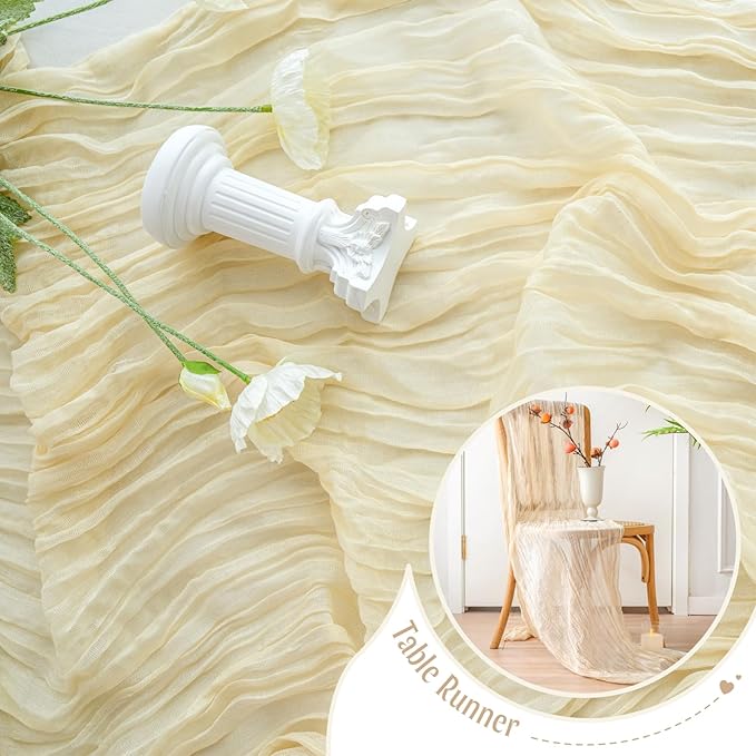 Sioloc 1 Pack Beige Cheesecloth Table Runner Fall Autumn Decor for Home 10ft Table Cloth for Tea Wedding Birthday Party Baby Bridal Shower Halloween Thanksgiving