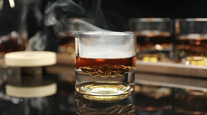 American Peaks Heavy Crystal Whiskey Glasses Gift Set of 4, Thick Freezable Bourbon Glass 1lb Each, Premium Whiskey Gifts for Men, Frozen Crystal Chills Cocktails, 10 oz