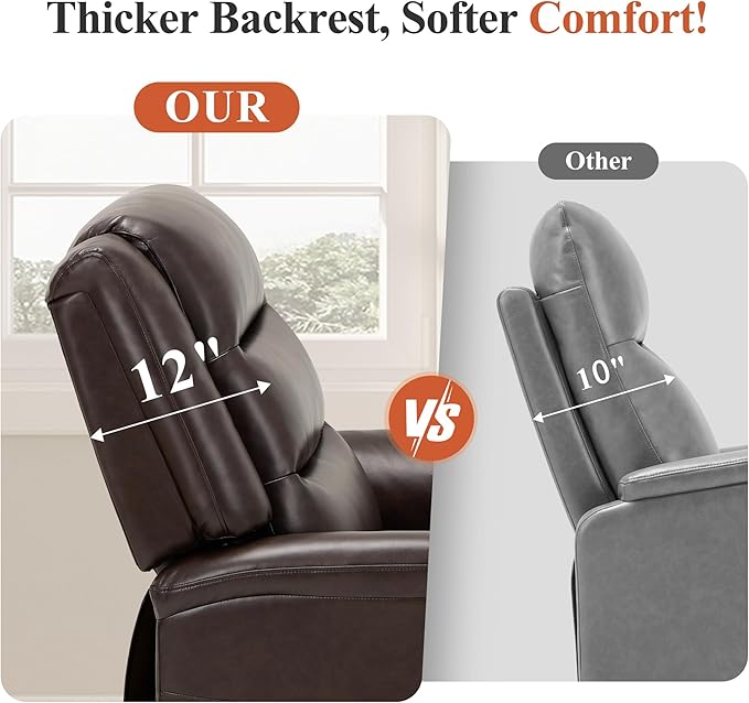 COLAMY PU Leather Power Lift Chair with Massage and Heat,Electric Lift Recliner Chair with Thick Cushioned Padding Backrest for Living Room, Office, Bedroom -Darkbrown