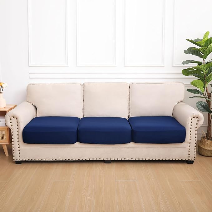hyha Waterproof Couch Cushion Covers, Stretch Sofa Couch Seat Slipcover for Dog Washable, Non-Slip Waterproof Outdoor Cushion Covers for Patio Furniture Replacement (3 Pieces, Navy)