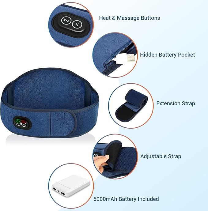 Comfytemp Cordless Portable Heating Pad with Massager for Back Pain Relief for Cramps and Menstrual,Lower Back Massager with 3 Heat, Auto-Off, Heated Waist for Abdominal Gift for Mom