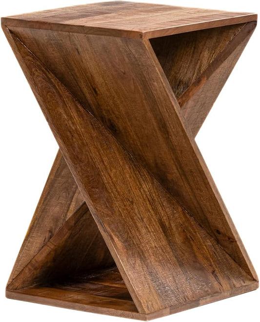 Modern Hand Made One-of-a-Kind Carved Mango Wood End Table, Farmhouse Side Table,Farmhouse End Table,Living Room,Bedroom, Accent Table, Contemporary Architectural Designed Natural