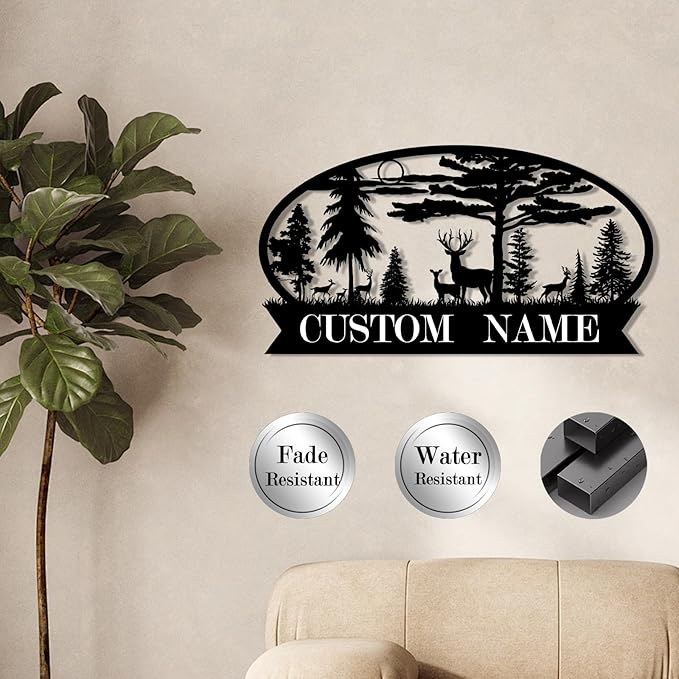 Personalized Hunting Metal Signs Outdoor - Custom Deer Antler Wall Art, Last Name Signs for Home, Rustic Cabin & Lodge Decor, Housewarming Gifts - MADE IN USA