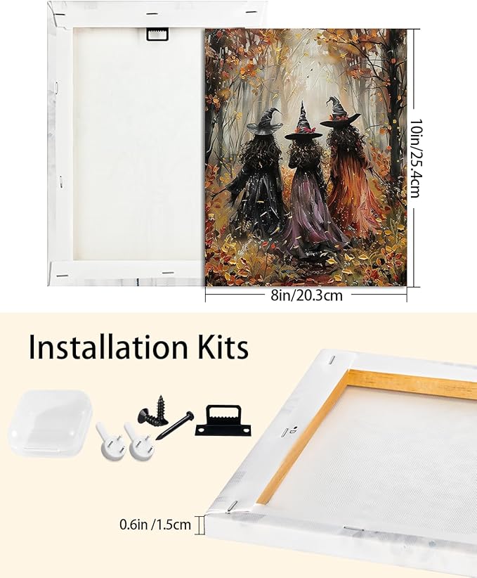 Halloween Canvas Wall Art, Vintage Three Witches Poster, Gothic Dark Academia Wall Decor, Spooky Halloween Decor for Living Room, Bedroom & Bathroom, Framed Fall Decorations Indoor