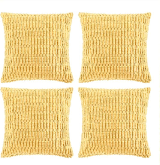 Fancy Homi 4 Packs Yellow Spring Decorative Throw Pillow Covers 20x20 Inch for Living Room Couch Bed Sofa, Rustic Farmhouse Boho Home Decor, Soft Striped Corduroy Square Cushion Case 50x50 cm