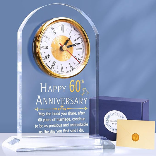 60th Anniversary Wedding Gift, Anniversary Quartz Clock, Desk Table Clock, 60 Years of Marriage, Golden Wedding for Couple, Parents, Grandparents (60th Anniversary)