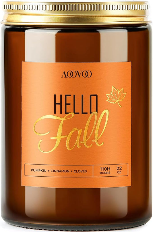 AOOVOO Hello Fall Candles - 22 oz Scented Candles, Aromatherapy Candle, Soy Candle for Home Scented