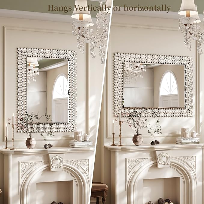 Kelly Miller Jeweled Luxury Bathroom Mirror for Wall, 24"x36" Rectangle Wall Mirror Decorative Mirror Vanity Mirror with Diamonds for Master Bath Half Bath Living Room Bedroom Fireplace Mantle Hallway