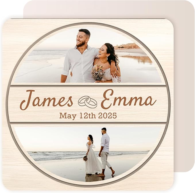 60 Pack Personalized Wedding Coasters, Custom Cardboard Coasters for Drinks with Photo Print and Text, Keepsake Wedding Favors and Gifts for Couples, 4x4 Square, Design 5