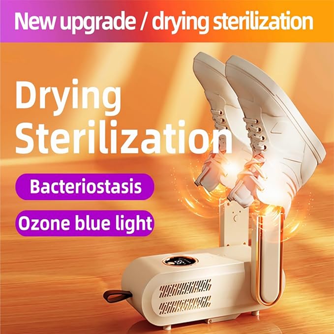 Shoe Dryer, Quick Drying Cleat Dryer with Smart Timer, Safe Shoe Deodorizer with Digital Display, Portable Foldable Boot Warmers for Home, Travel, Skiing and Holiday Gifts