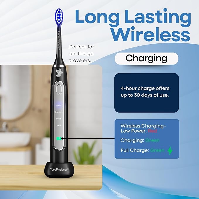 LED Whitening Electric Toothbrush – Waterproof, Sonic Brush with 6 LED Lights for Whitening, Soft Bristles, Rechargeable, Travel Case Included – Ideal Electric Toothbrush for Adults