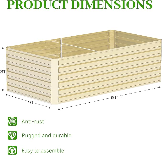 8x4x2 ft Outdoor Raised Garden Bed, Large Metal Planter Raised Beds, Planters for Outdoor Plants for Vegetables, Flowers, Herbs, Fruits, and Succulents.(2 Pcs,Yellow)