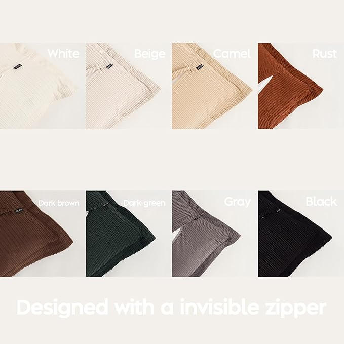 Pack of 3 Neutral Boho Decorative Throw Pillow Covers 18x18inch, Super Soft Textured Corduroy Pillow Covers Apartment Boho Room Decor for Couch Sofa Living Room Loung（Grey，Dark Green & Rust）