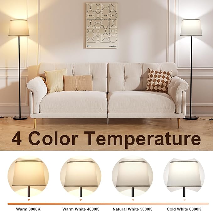 【Upgraded Floor Lamps for Living Room, Modern Floor Lamp with Remote Control, Dimmable Colors Temperature Standing Lamp Foot Switch, 9W Bulb Tall Lamps for Bedroom Office Kid Room - Grey