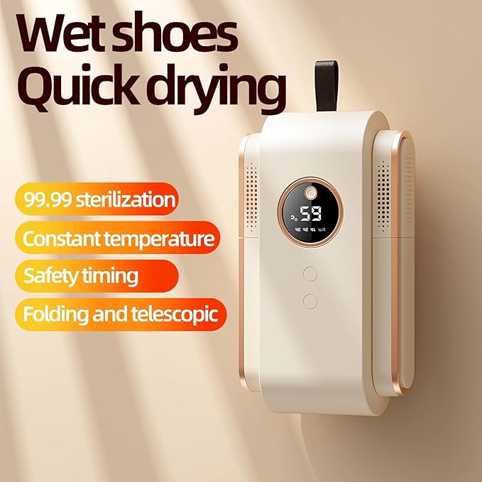 Shoe Dryer, Quick Drying Cleat Dryer with Smart Timer, Safe Shoe Deodorizer with Digital Display, Portable Foldable Boot Warmers for Home, Travel, Skiing and Holiday Gifts