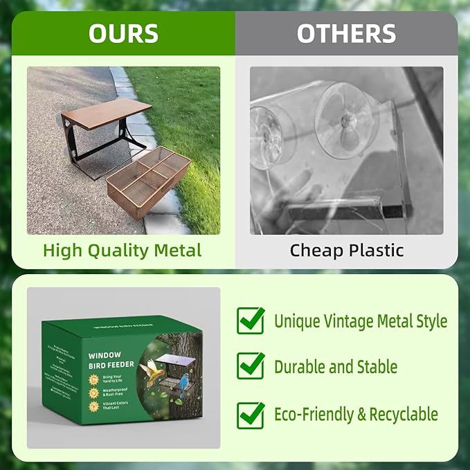 Window Bird Feeder with Strong Suction Cups, Metal Bird Feeders for Outdoors Birdwatching Gifts for Cats & Nature Lovers