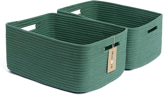 Large Storage Baskets for Shelves, Closet Organizers Bins for Clothes Blanket Towels, Baby Nursery, Toy Baskets Box, Woven Rope Baskets, 17 x 13 x 7.5”, 2 Packs Green