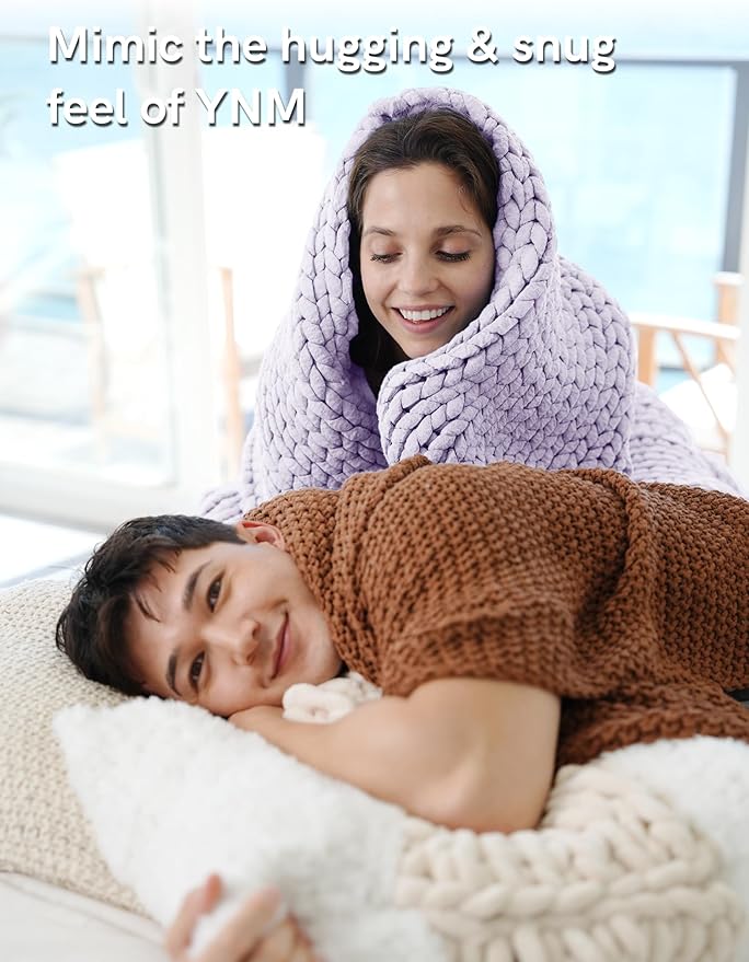 YnM Chunky Throw Blanket, Medium-Weight, Hand Knitted, Skin Friendly, Ventilated and Breathable, Machine Washable, Home Décor Piece for Couch, Sofa and Bed (Iris Lavender, 80x87 Inch)