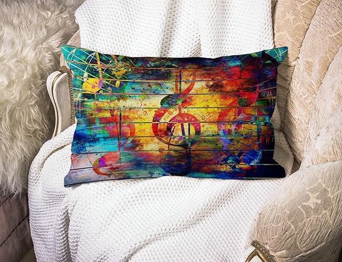 Farmhouse Decorative Outdoor Throw Pillow Covers for Couch Sofa Bed Colorful Collage with Music Notes and The Violin Clef Pillow Cover Modern Decor Pillow Case 12 x 20 Inch