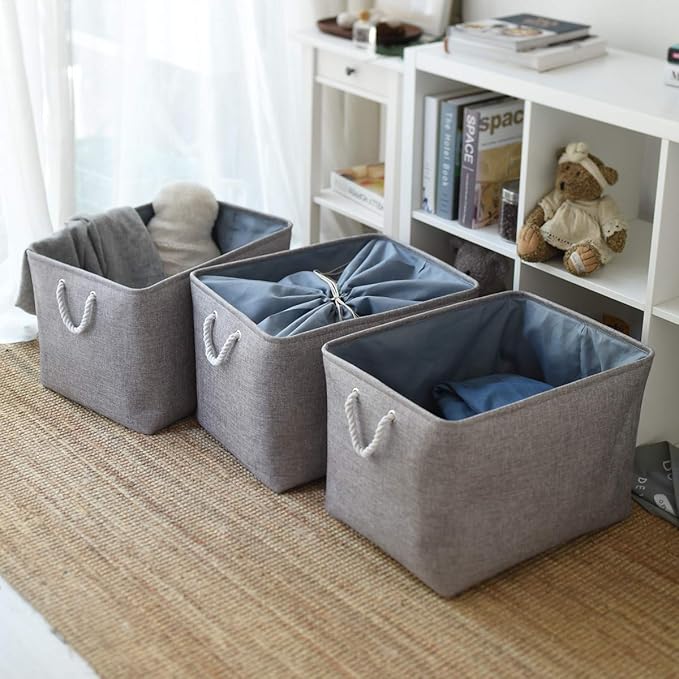 TheWarmHome Storage Baskets for Organizing, Sturdy Fabric Storage Basket , Foldable Storage Baskets for Shelves Closet Nursery Toy (Grey 3 Pack 20.5×15.7×13.8inch)