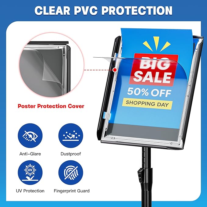 6Pack Sign Holder Stand - 8.5x11 Inch Adjustable Floor Standing Sign Stand for Display, Pedestal Poster Stand for Vertical & Horizontal View, Indoor & Outdoor Use for Business & Store - Black