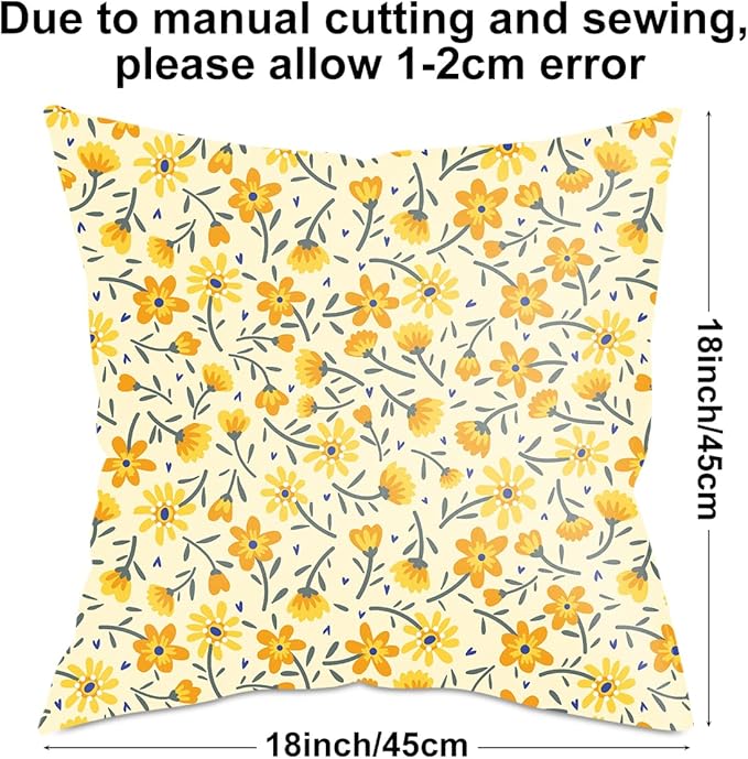 2 Pack Retro Cute Wildflowers Decor Throw Pillow Covers, 18x18 Pillow Cover, Decorative Couch Pillow Covers Flower Decor Pillowcase for Sofa Cushion Sofa Home Bedroom Chair Car Seat Living Room