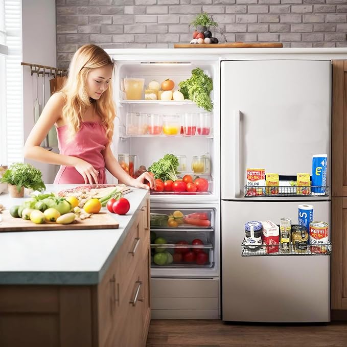 Bruda 2 Pack Large Magnetic Shelves Spice Rack Organizer for Washing Machine, Fridge, Refrigerator, Oven, Coffee Maker, Metal Peg Board 009