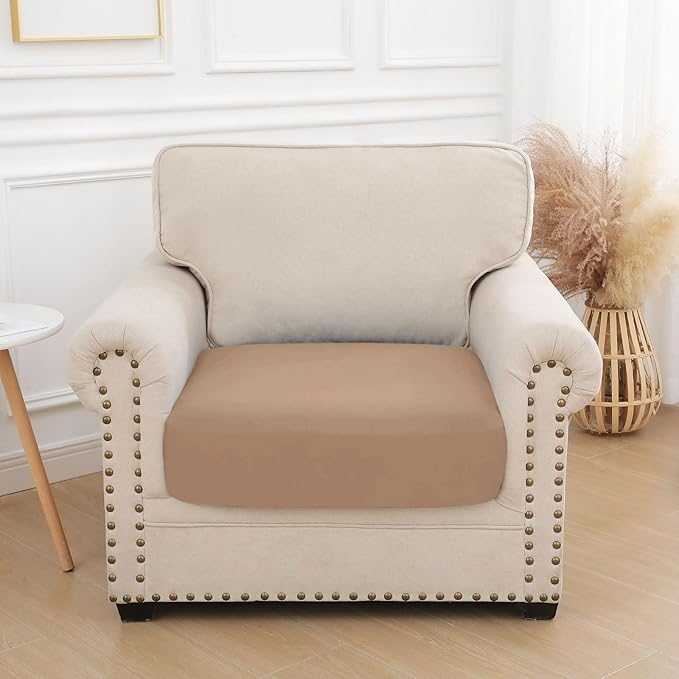 hyha Waterproof Couch Cushion Covers, Stretch Sofa Couch Seat Slipcover for Dog Washable, Non-Slip Waterproof Outdoor Cushion Covers for Patio Furniture Replacement (1 Piece for Small, Camel)