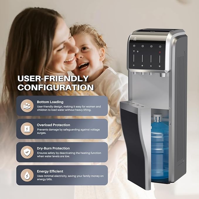 ICEPURE Multi-Function WiFi Water Cooler with Bullet and Crushed/Chewable Ice Maker, 5 Gallon Bottle Bottom Loading, Hot Cold Water Dispenser Built-in Ice Machine Combo, 35lbs/24H, Stainless Steel