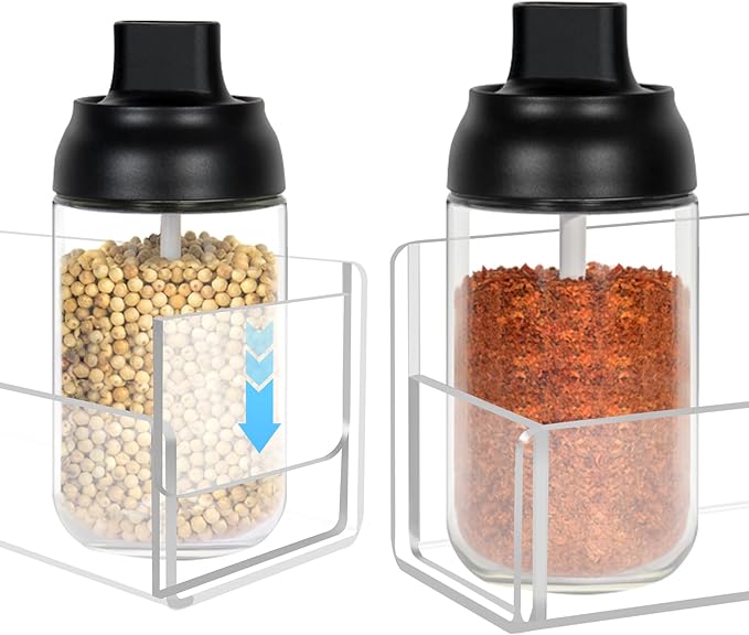 Acrylic Spice Rack Wall Mount-12 Inch, Clear Spice Shelf Storage Holder, 4 Pack Hanging Seasoning Rack Organizer for Cabinet Door, Cupboard or Wall Kitchen (Adhesive or Screw)