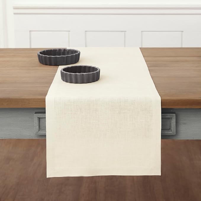 Solino Home Linen Ivory Table Runner 48 Inches - 100% Pure Linen Small Table Runner 14 x 48 Inch Ideal for Dresser and Coffee Tables - Fall, Autumn, Thanksgiving - Fete