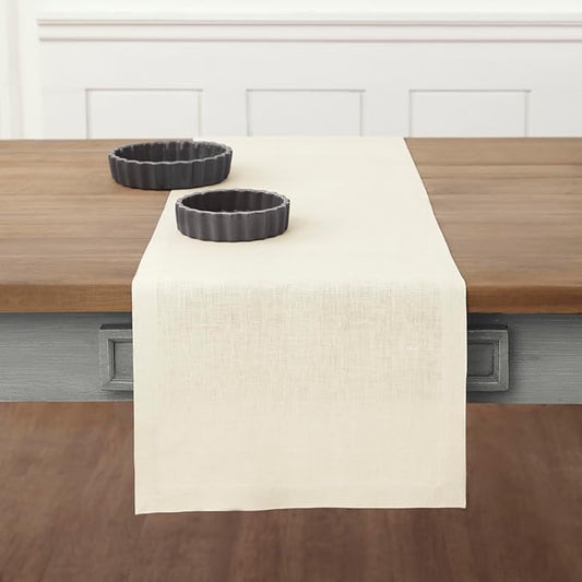 Solino Home Linen Ivory Table Runner 48 Inches - 100% Pure Linen Small Table Runner 14 x 48 Inch Ideal for Dresser and Coffee Tables - Fall, Autumn, Thanksgiving - Fete